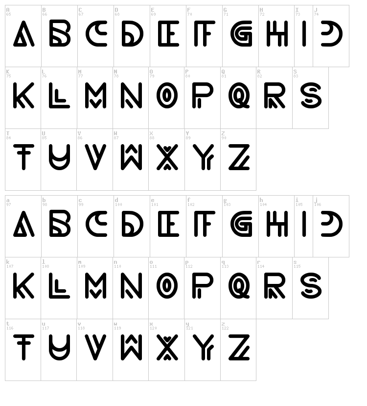 Never Ending Maze font map